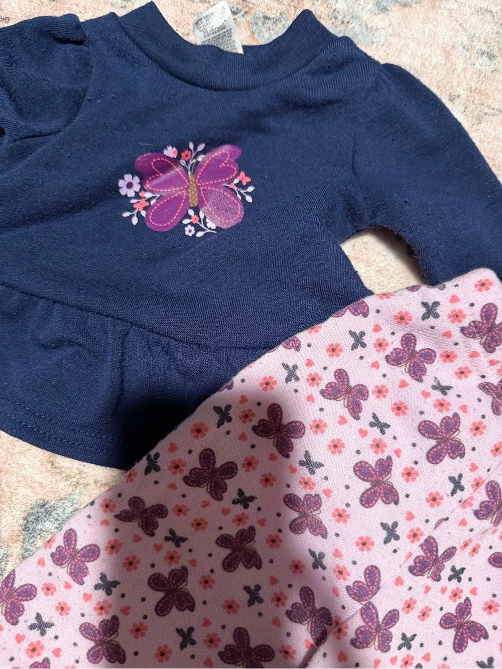 Fisher-Price Navy Top with Pink Butterfly Print Pajama Set